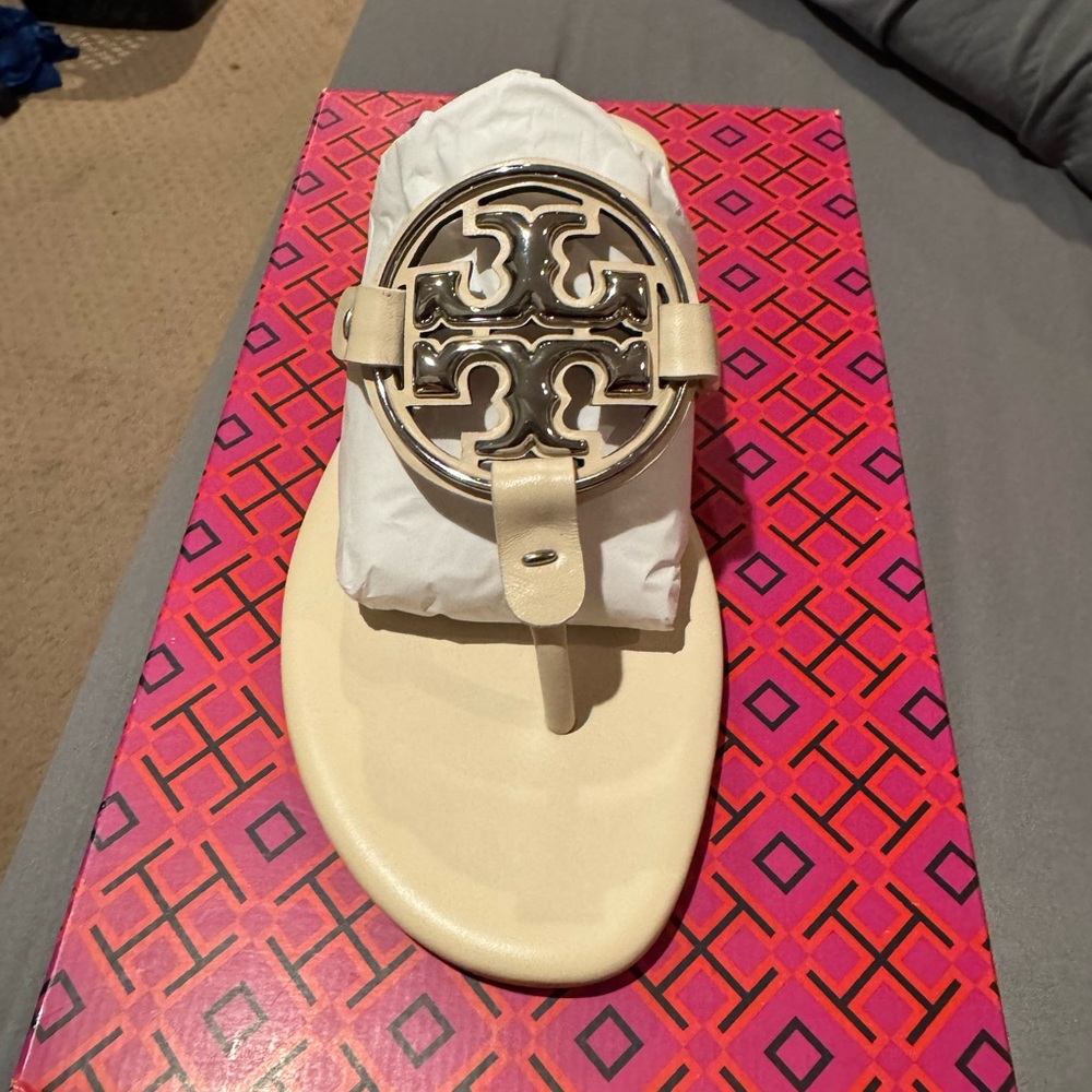 Tory Burch New Cream Metal Miller Soft Sandals